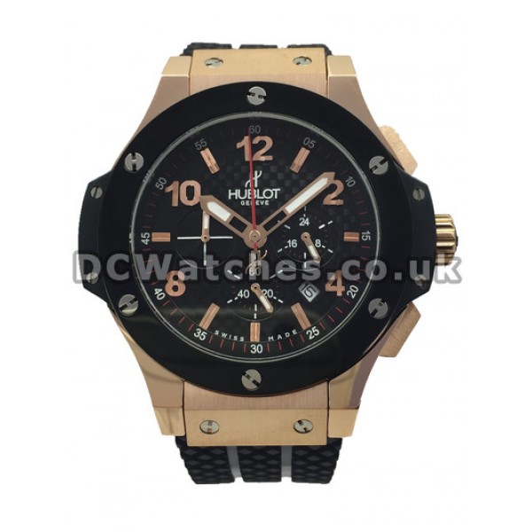 Black Dial Replica Hublot Watches With Red Gold Case Sale For UK