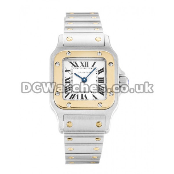 Elegant Steel And Yellow Gold Cartier Santos Fake Watches Silver Dial For Ladies