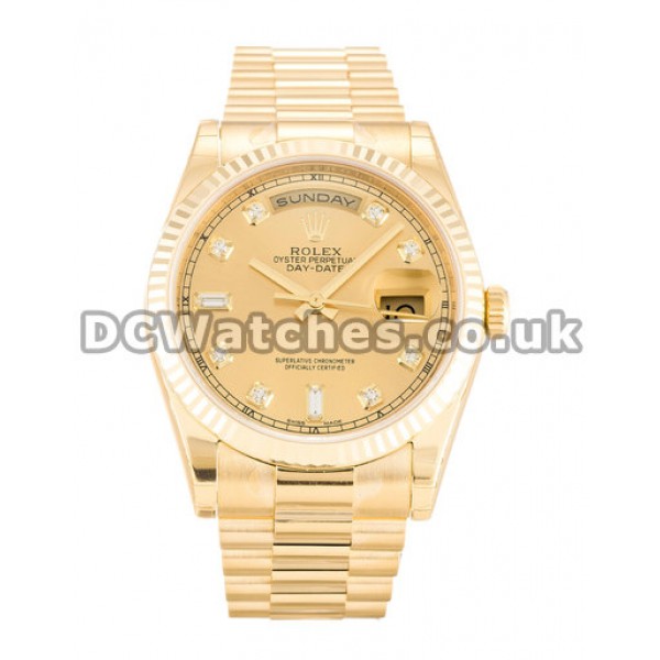 Gold Rolex Day-Date Champagne Diamond Dial Mens Replica Watches