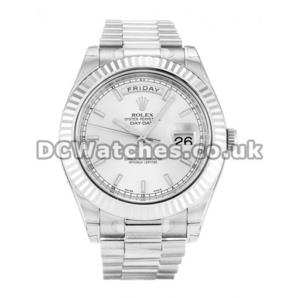 White Gold Day-Date II 41 MM Silver Baton Dial Copy Watches
