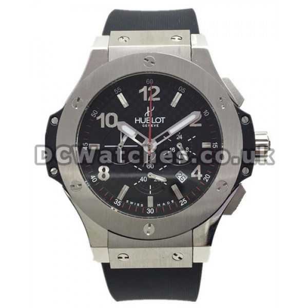 Arabic Numerals 44MM Hublot Fake Watches With Black Dials And Red Second Hands UK